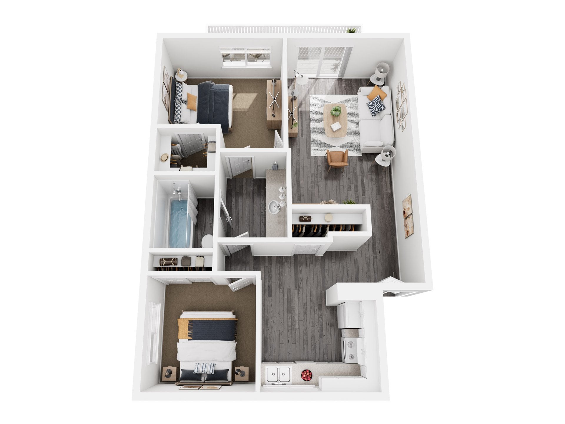 2 Bed, 1 Bath floor plan