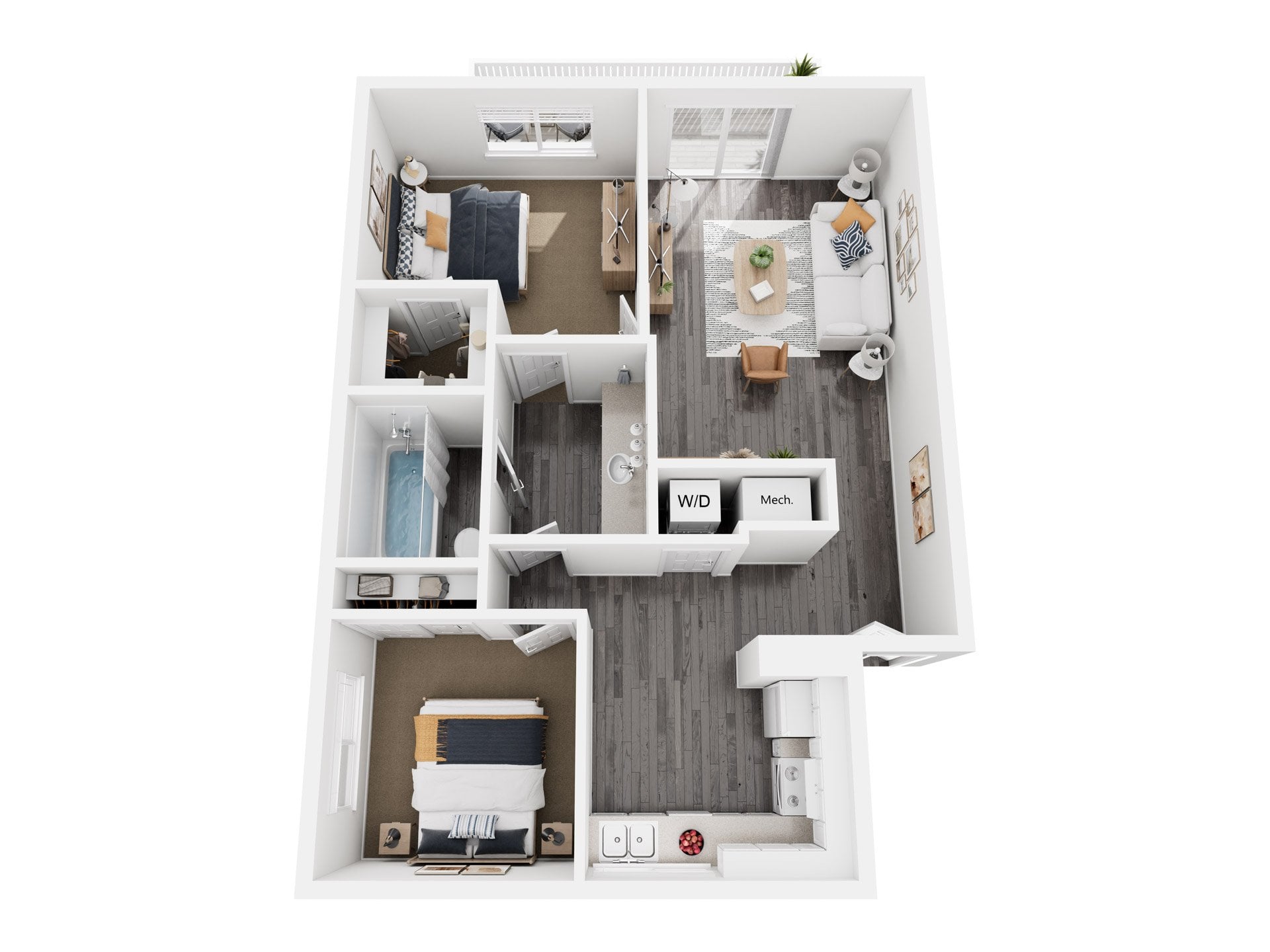 2 Bed, 1 Bath W/D floor plan