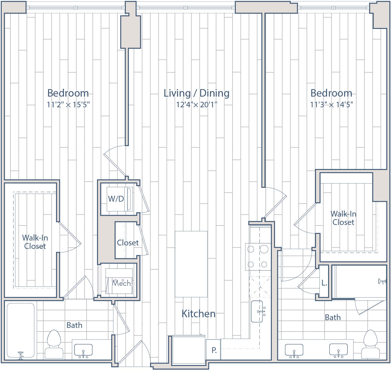 2 Bed/2 Bath-E3-1 floor plan