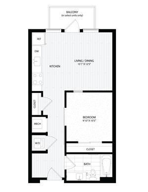 1 Bed/1 Bath JR-B3 floor plan