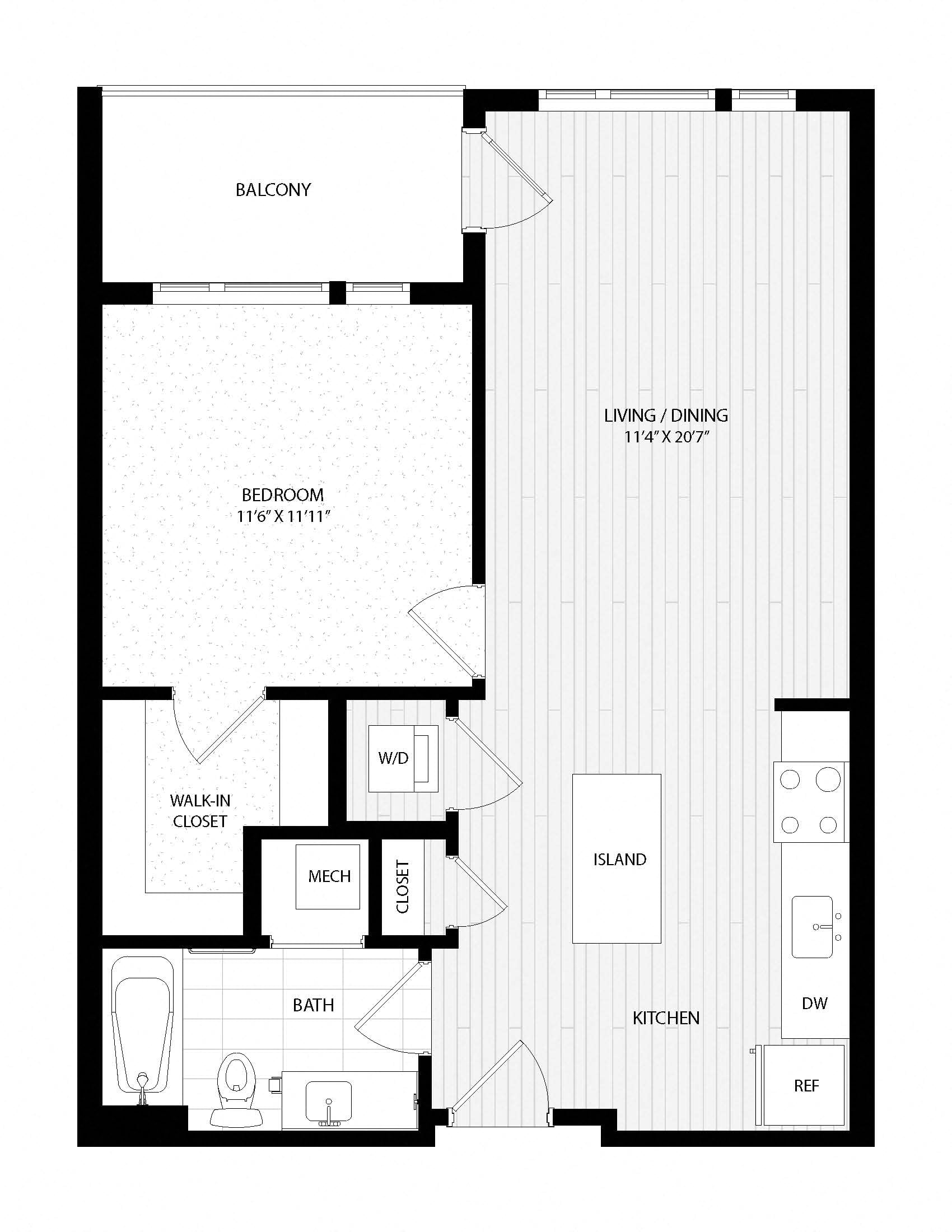 1 Bed/1 Bath-C2 WDU East floor plan