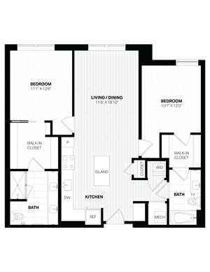 2 Bed/2 Bath-E5.1 East floor plan
