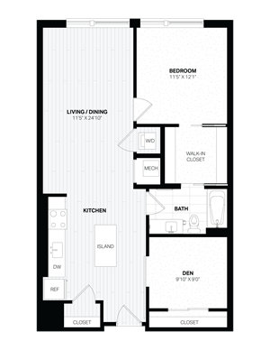 1 Bed/1 Bath Den-D2.1 floor plan
