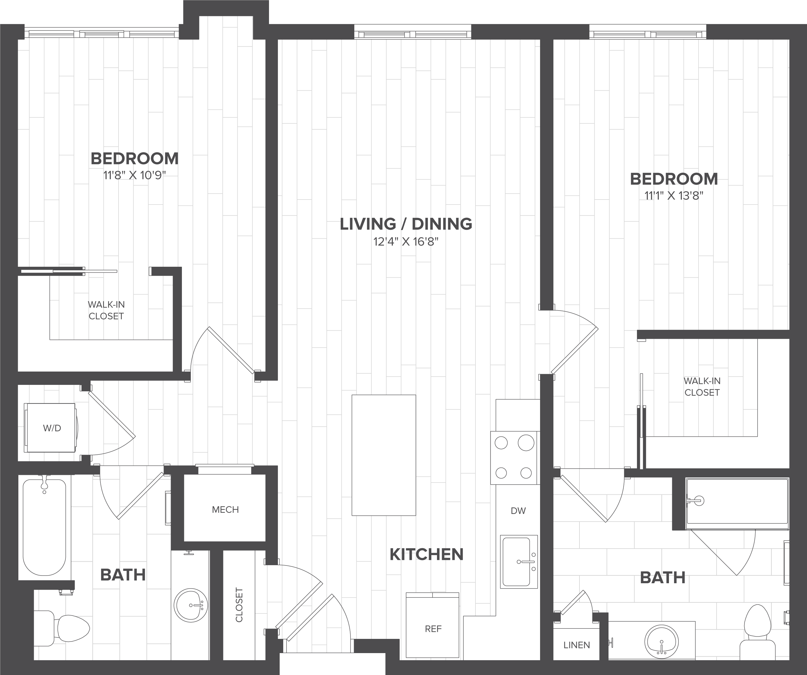 2 Bed-2 Bath-B1 floor plan