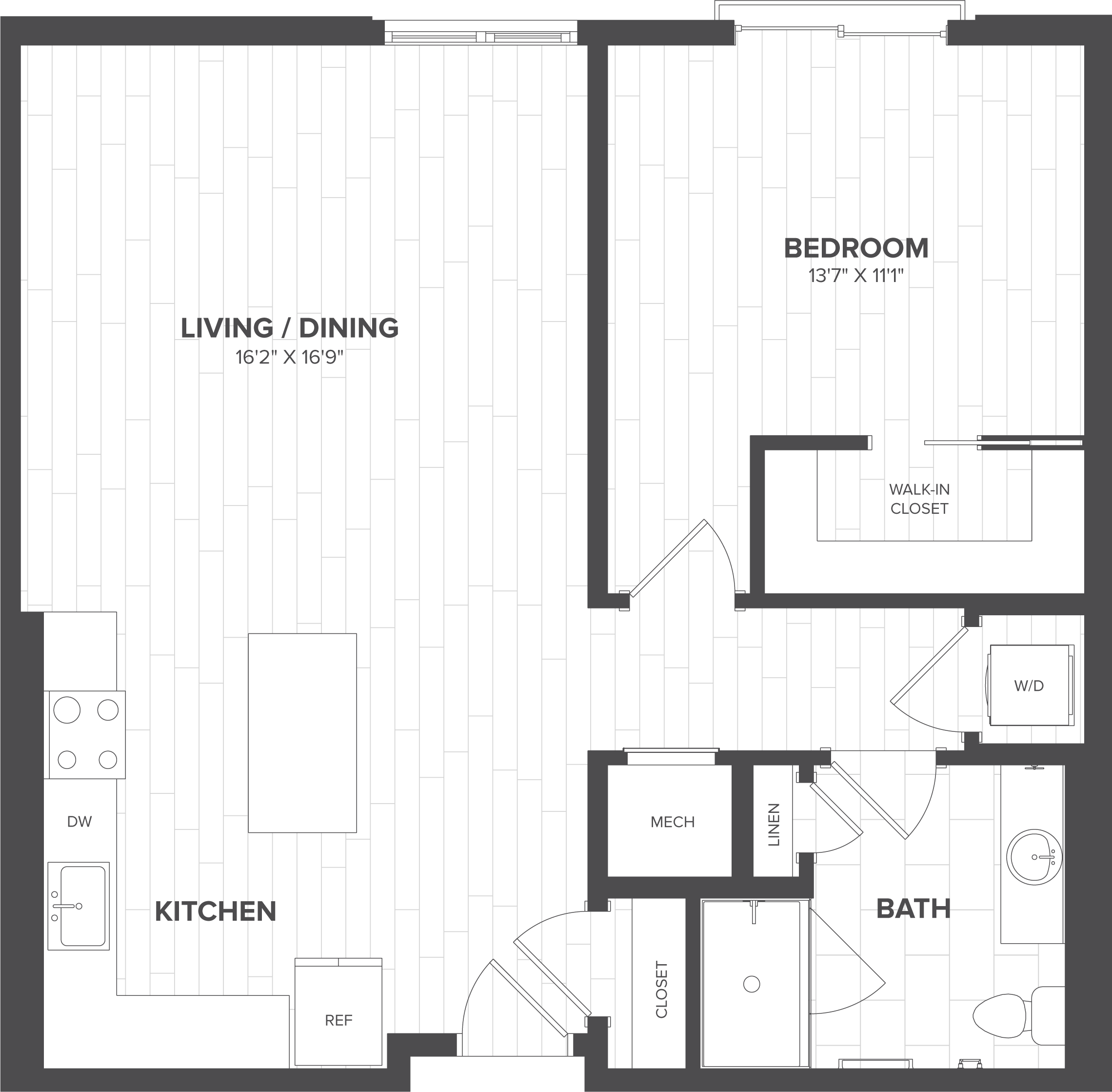 1 Bed-1 Bath-A2 floor plan