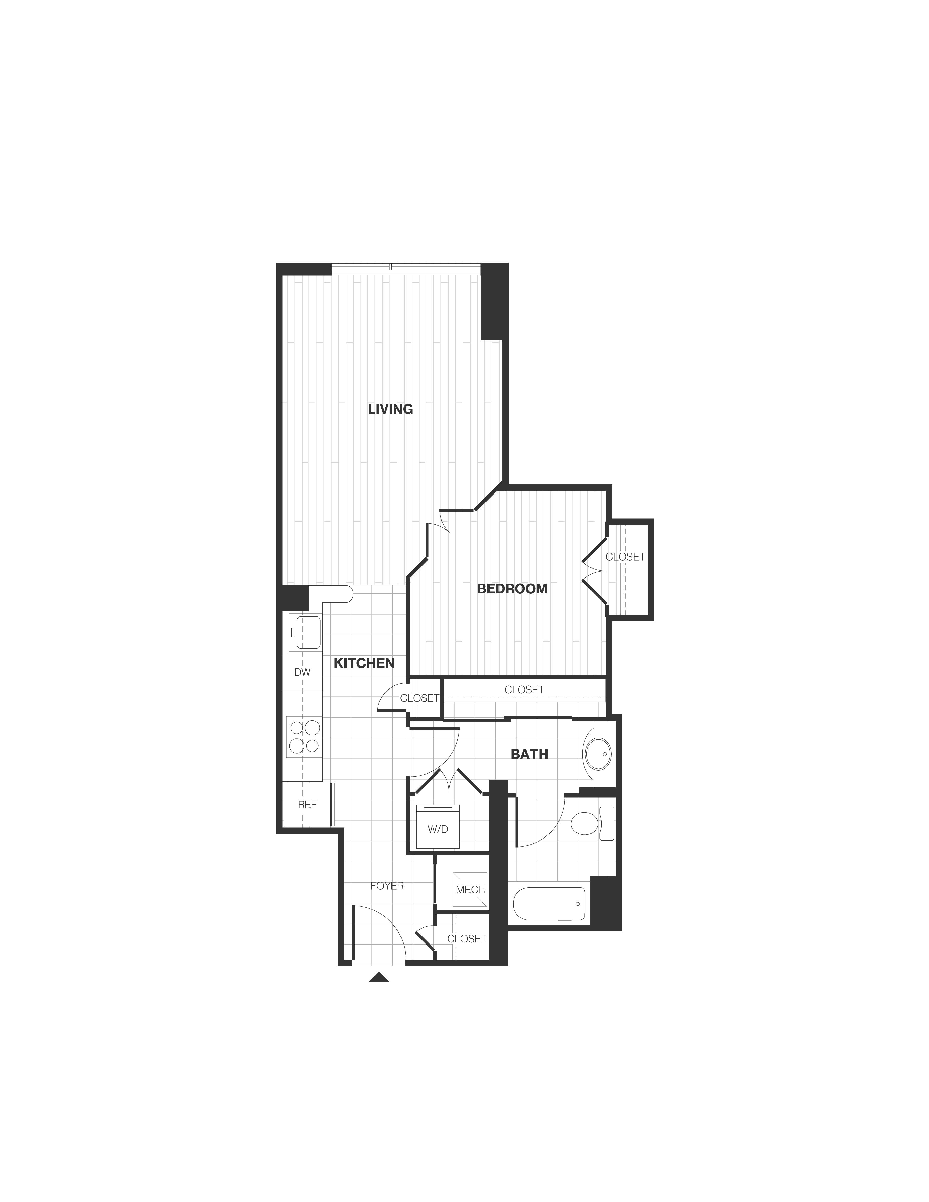 Studio/1 Bath with Den floor plan