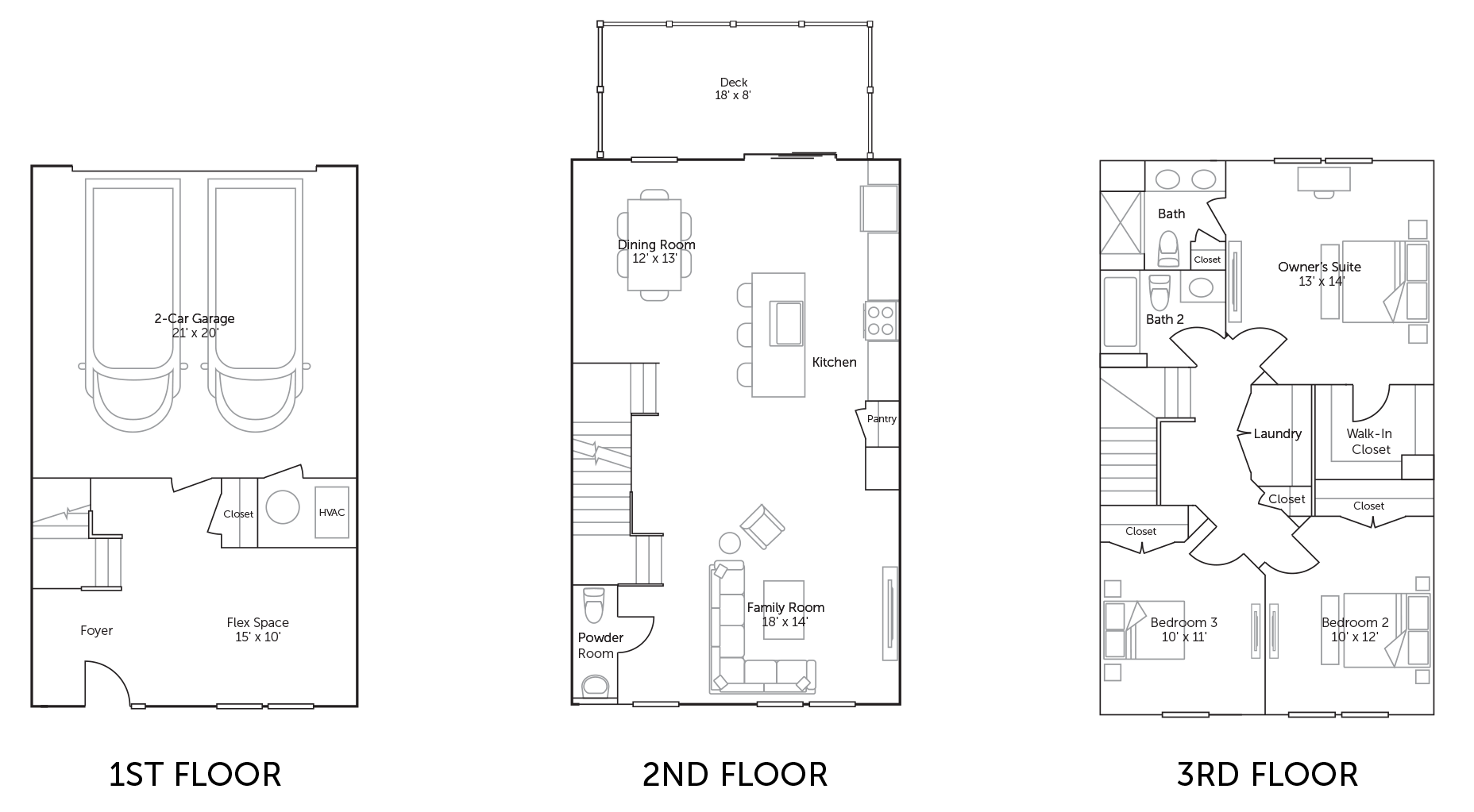 Tydings 2 Car Rear - 3 Bed / 2.5 Bath TH floor plan