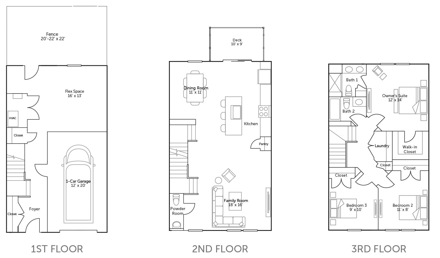 Tennyson  1 Car Front - 3 Bed / 2.5 Bath TH floor plan