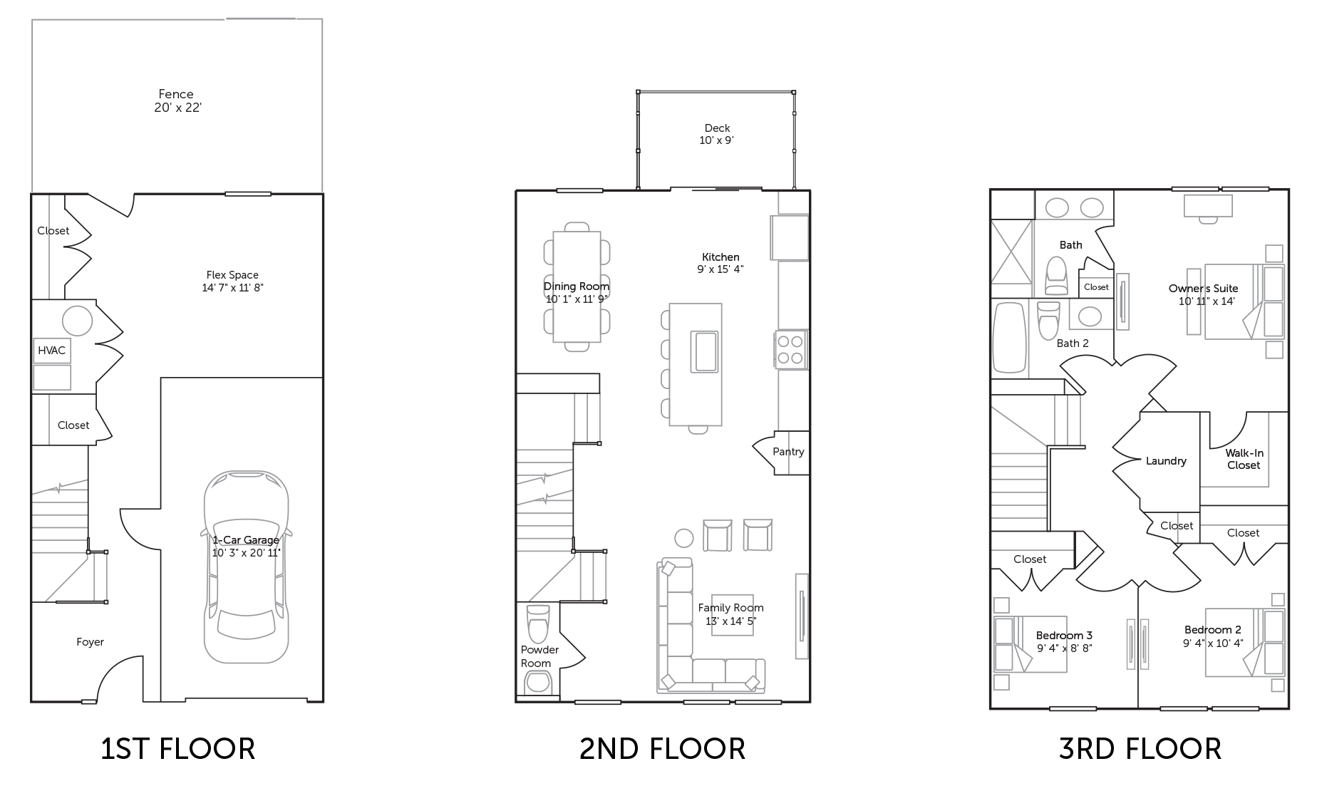 Tydings 1 Car Front - 3 Bed / 2.5 Bath TH floor plan