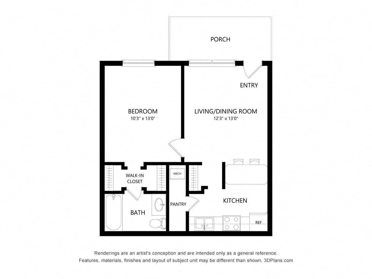 One Bedroom A floor plan