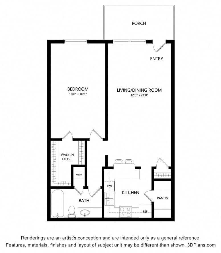 One Bedroom B floor plan
