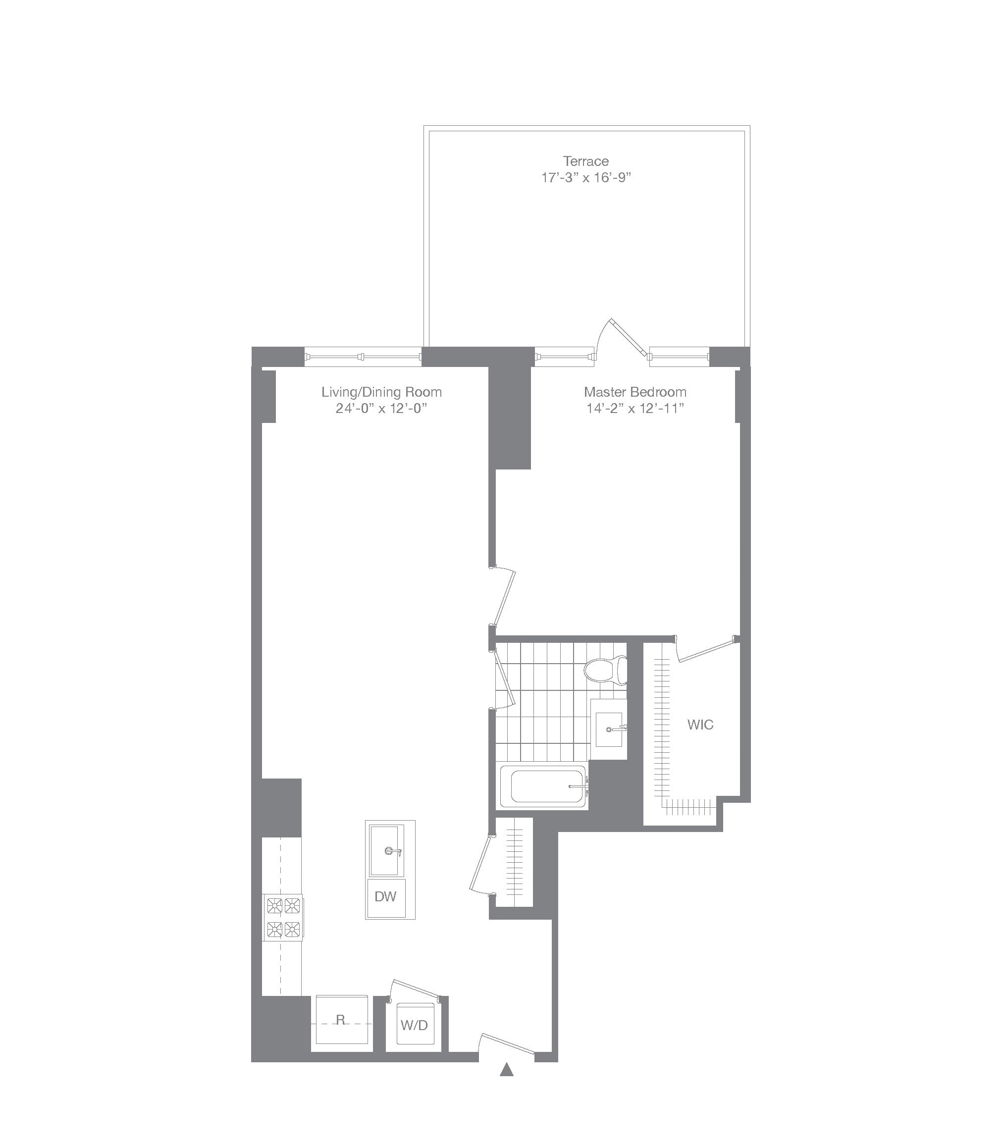 #0813 - 1 bedroom floorplan layout with 1 bathroom and 850 square feet