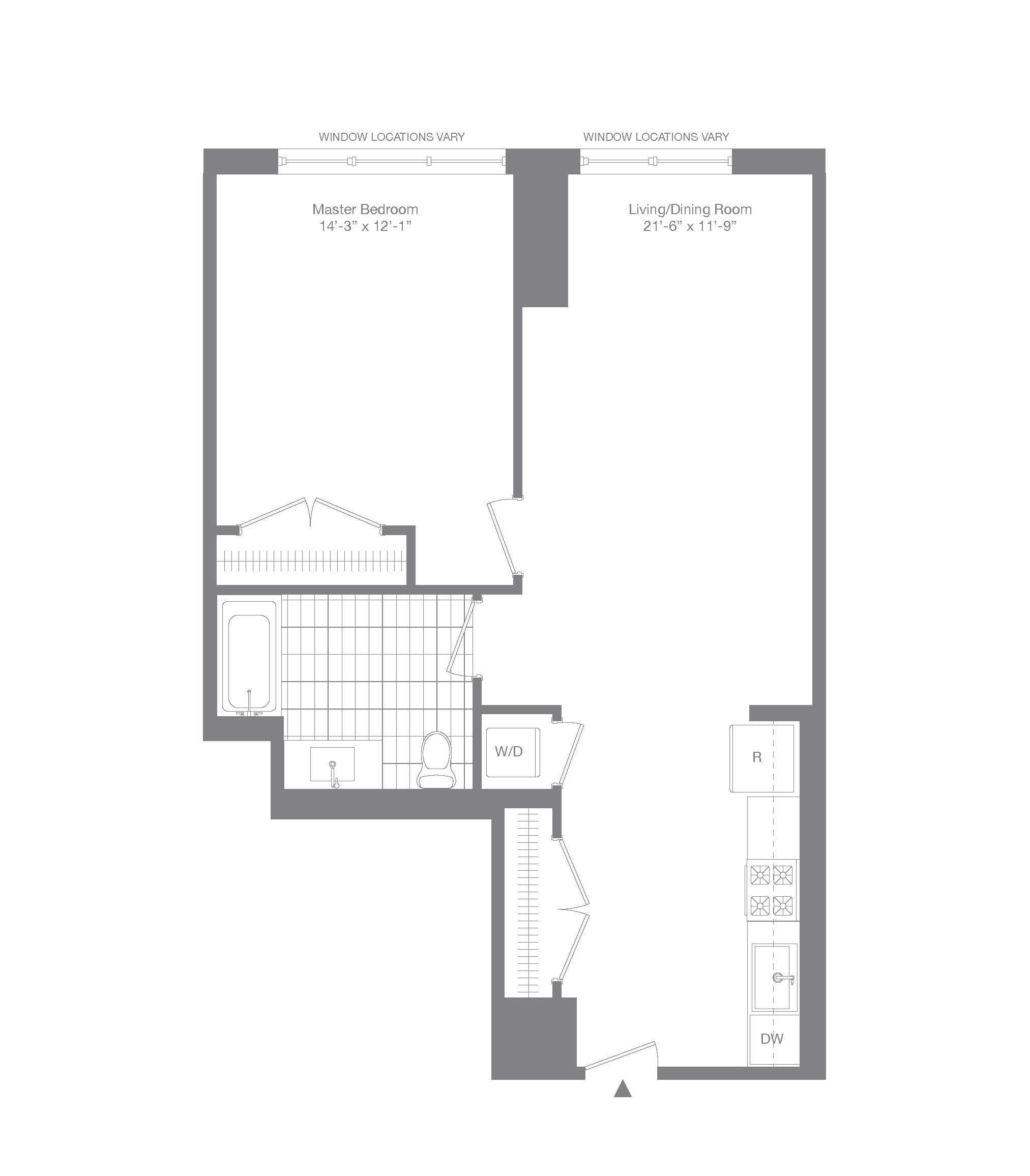 #1014 - 1 bedroom floorplan layout with 1 bathroom and 798 square feet