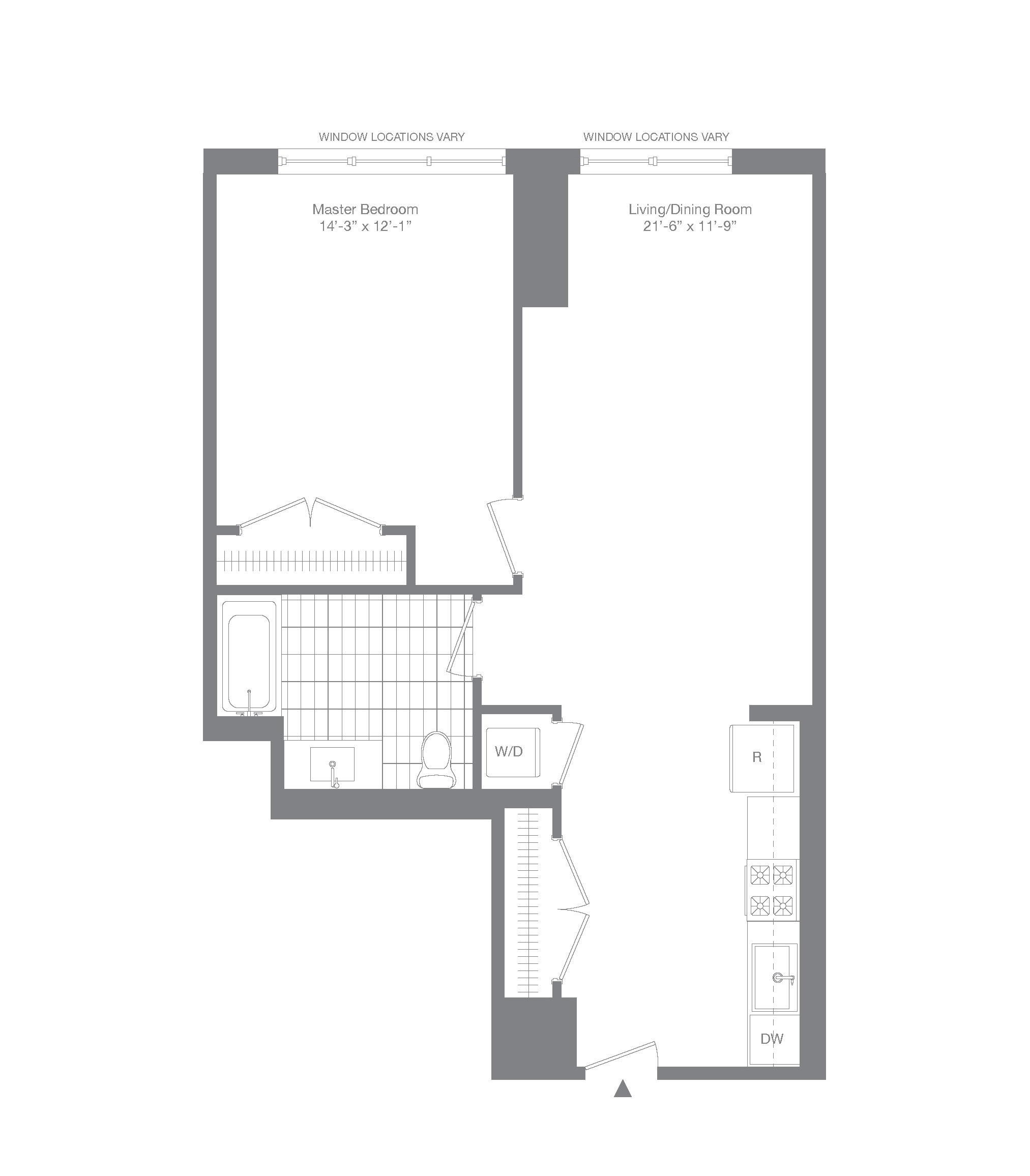 #1014 - 1 bedroom floorplan layout with 1 bathroom and 798 square feet