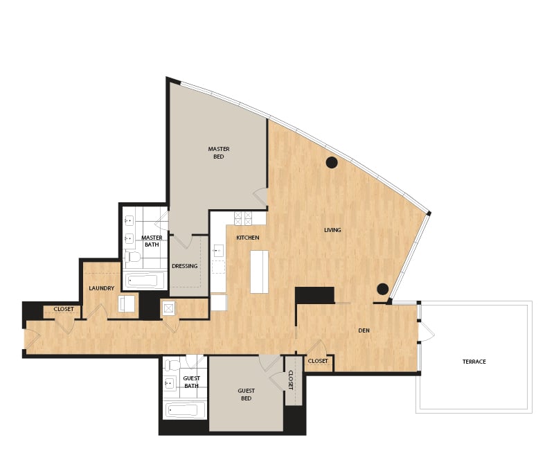 Tower 2 Bed/2 Bath Den -Larch floor plan