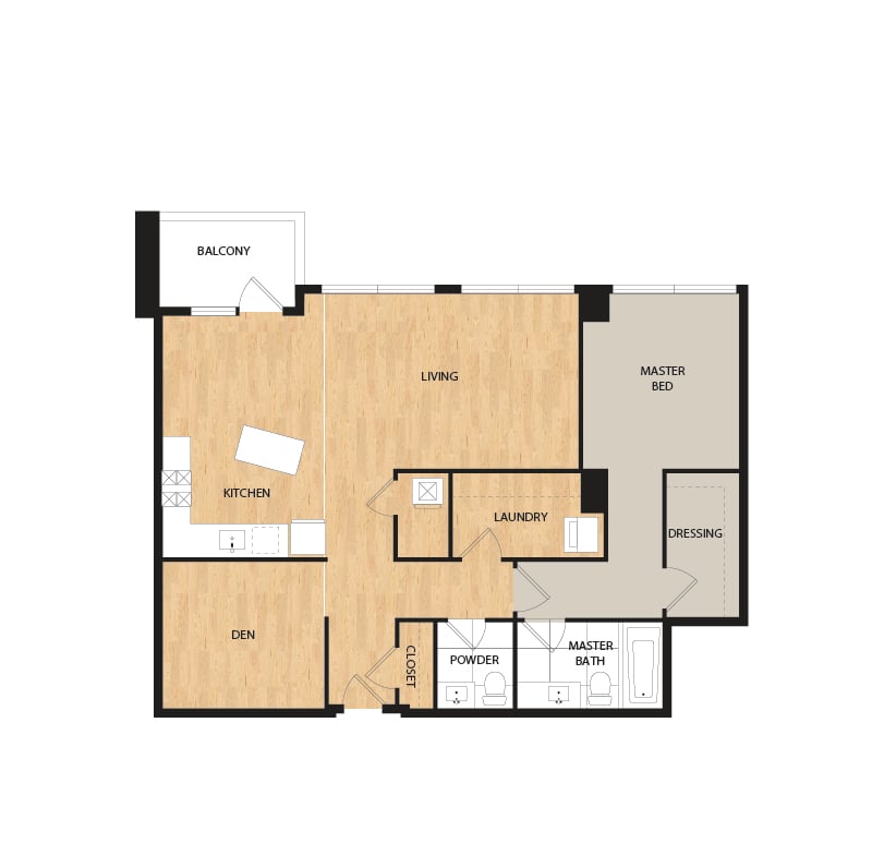 Sidecar 1 Bed/1.5 Bath Den-Hawthorne floor plan