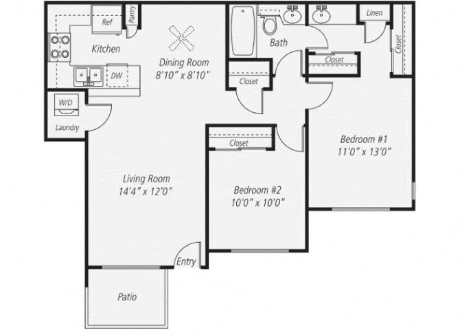 Two Bedroom One Bath Renovated floor plan