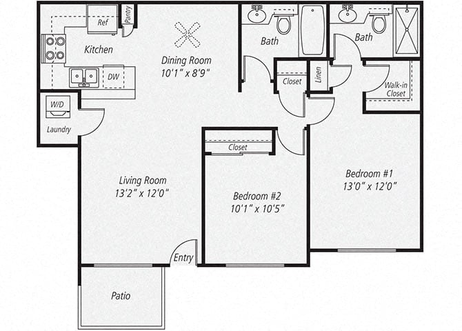 Two Bedroom Two Bath Renovated floor plan