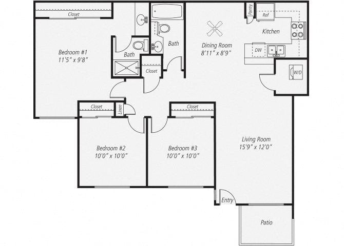 Three Bedroom Renovated floor plan