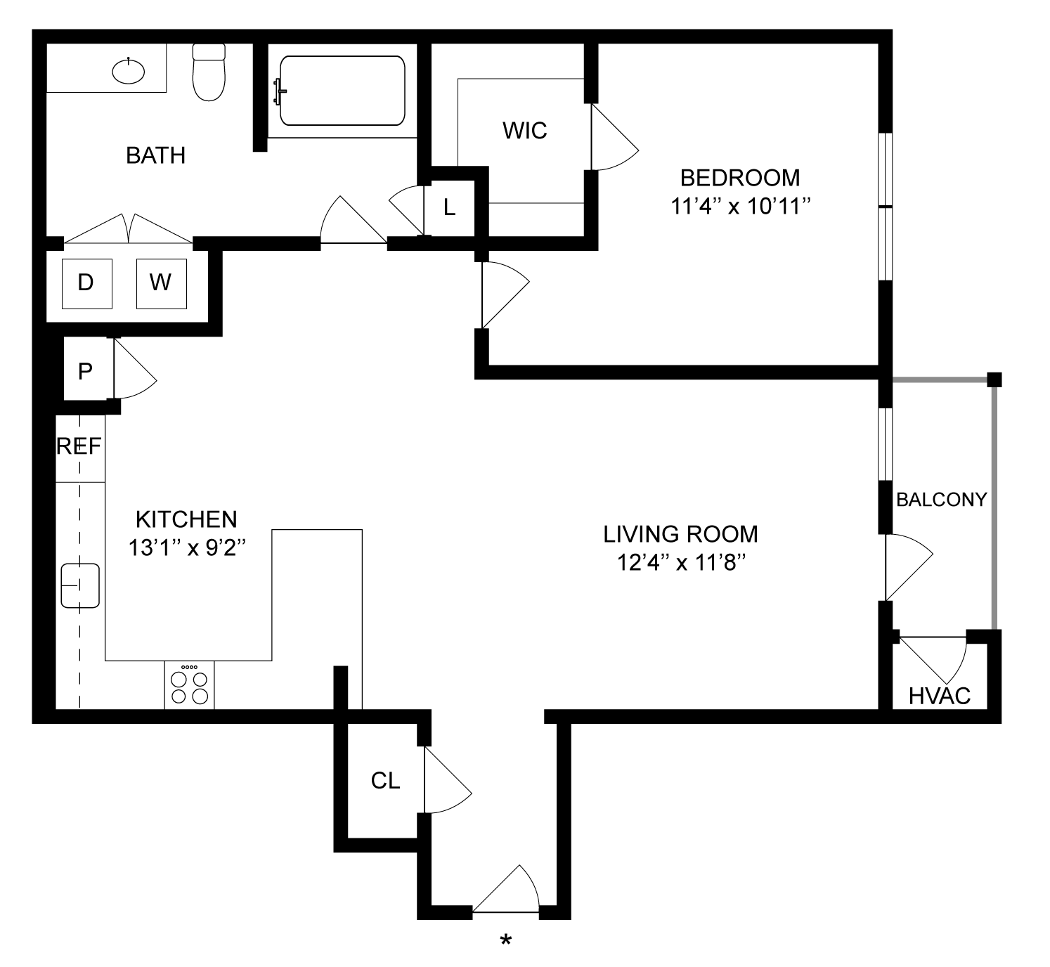 1 Bed/1 Bath-A2-income-restricted floor plan