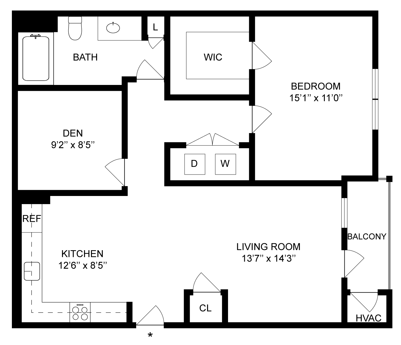 1 Bed/1 Bath Den-A3D floor plan