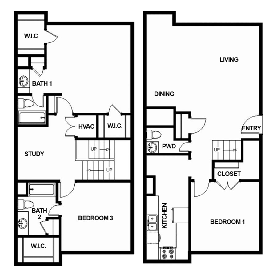C1 3 Bed 3 Bath floor plan
