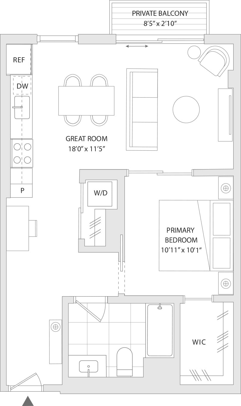 1 BR L floor plan