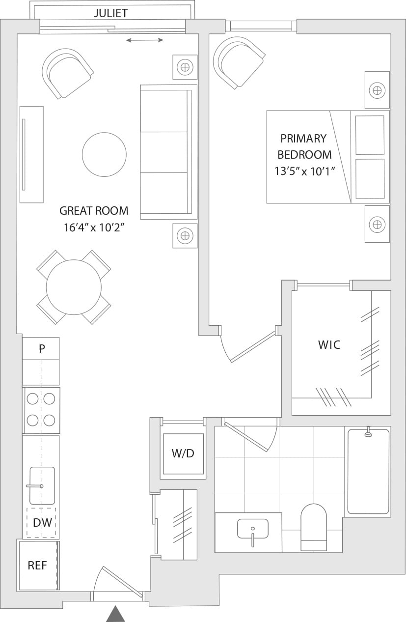 1 BR Q floor plan