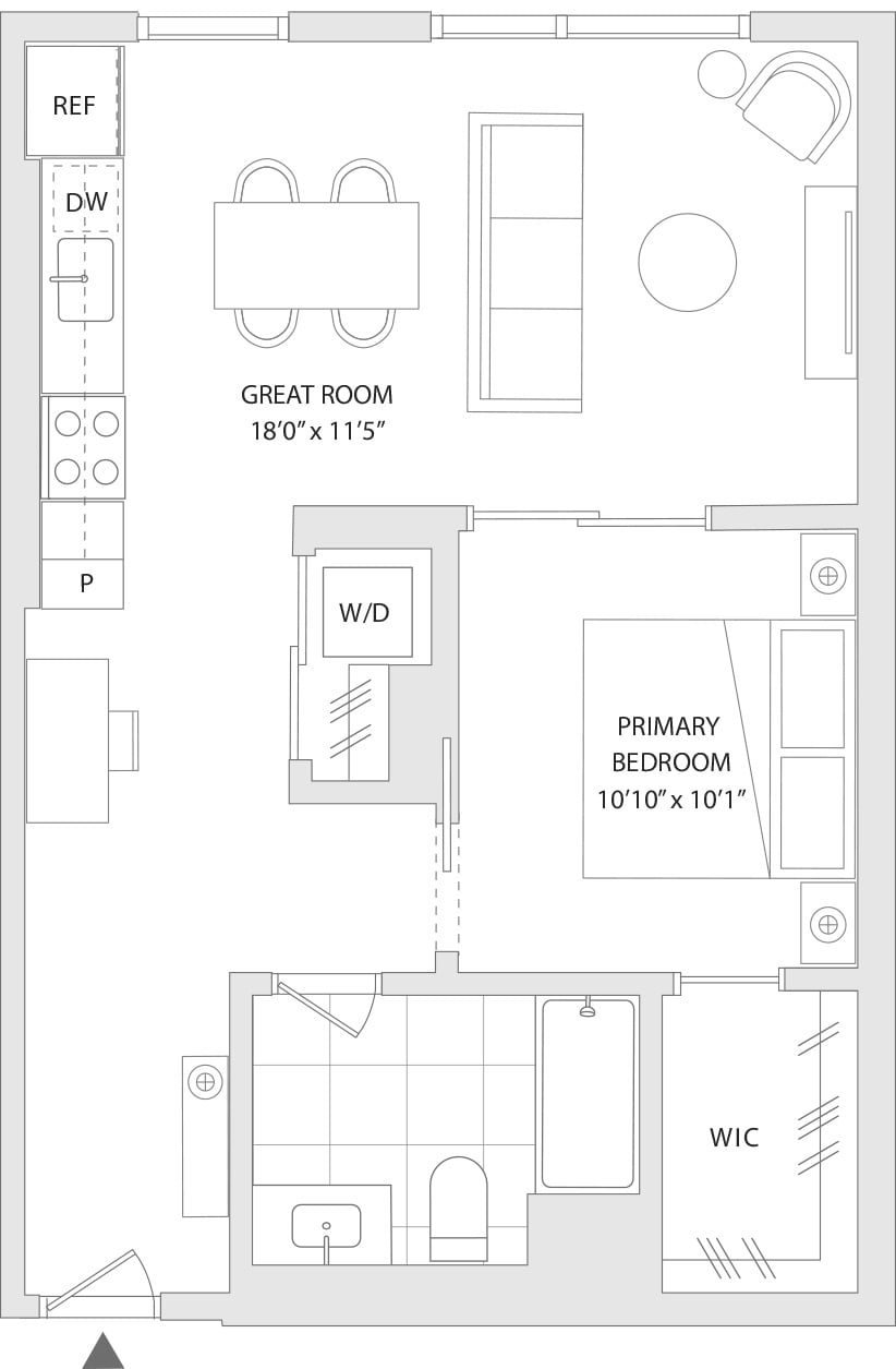 1 BR V floor plan