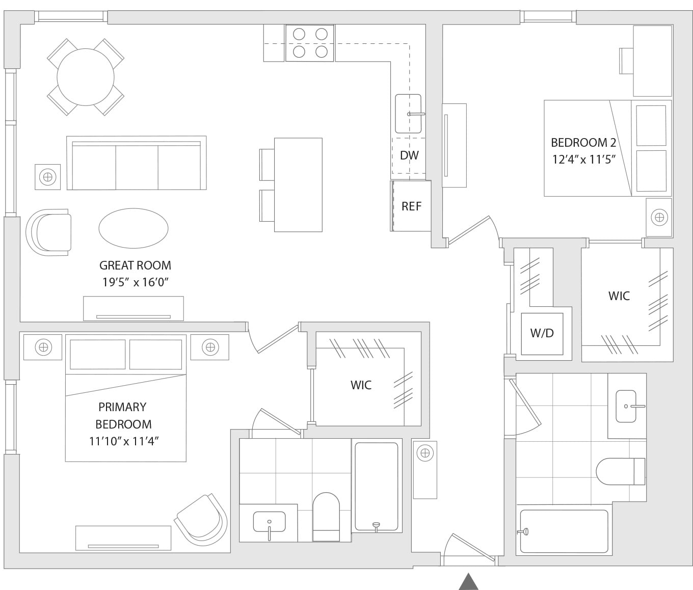 2 BR L floor plan