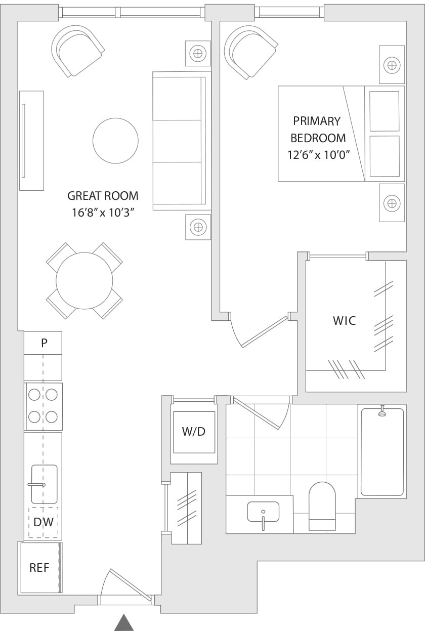 1 BR H floor plan