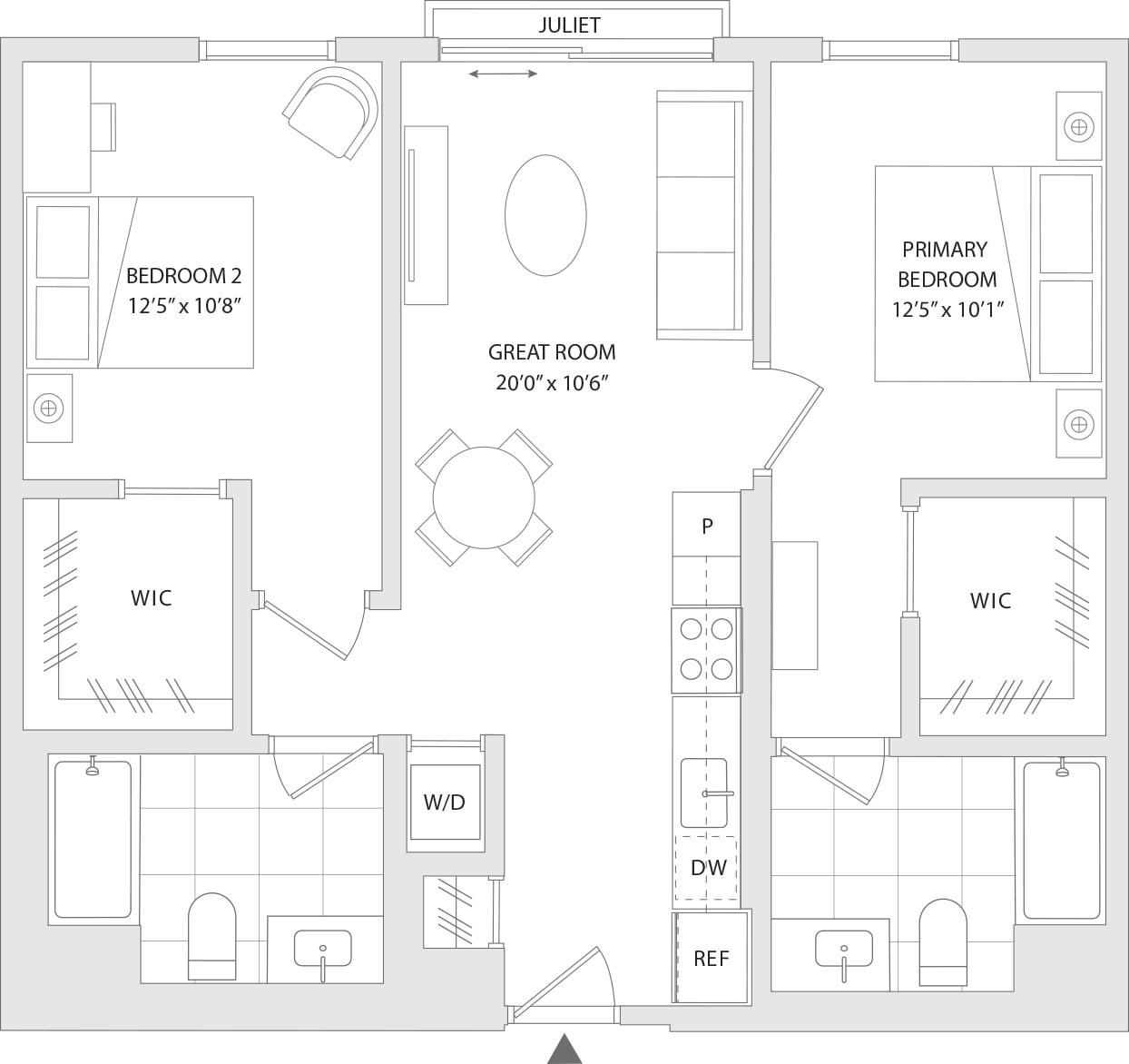 2 BR D floor plan