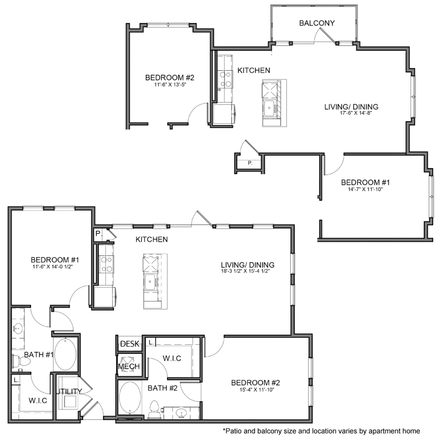 Rendering of the BE.B10 floor plan with 2 bedroom[s] and 2 bathroom[s] at The Beacon