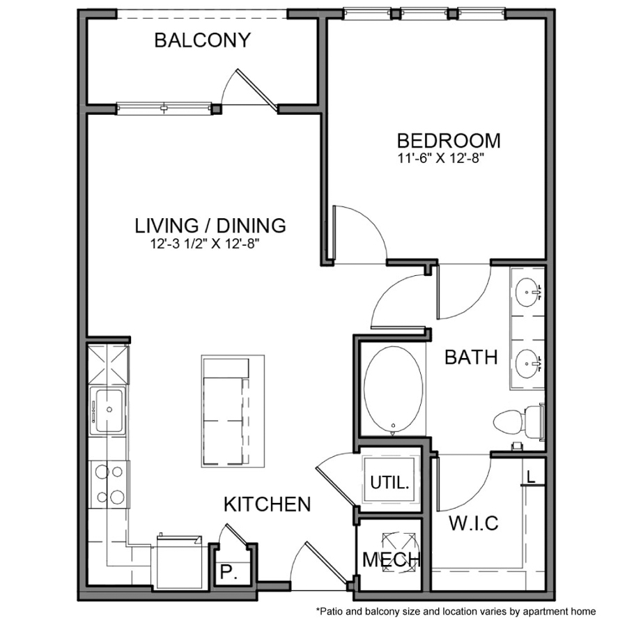Rendering of the BE.A4 floor plan with 1 bedroom[s] and 1 bathroom[s] at The Beacon