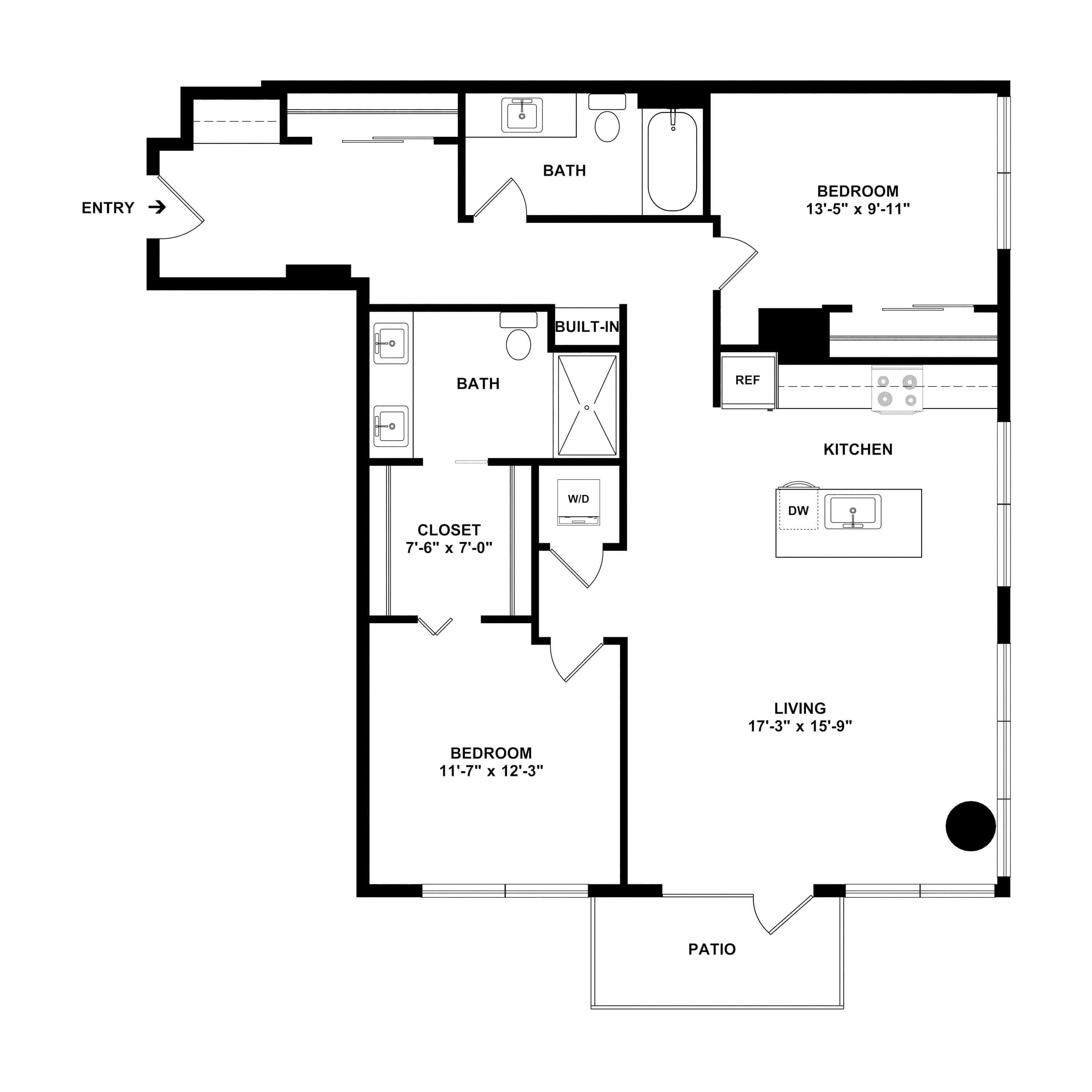2 Bed/2 Bath-UnitD floor plan