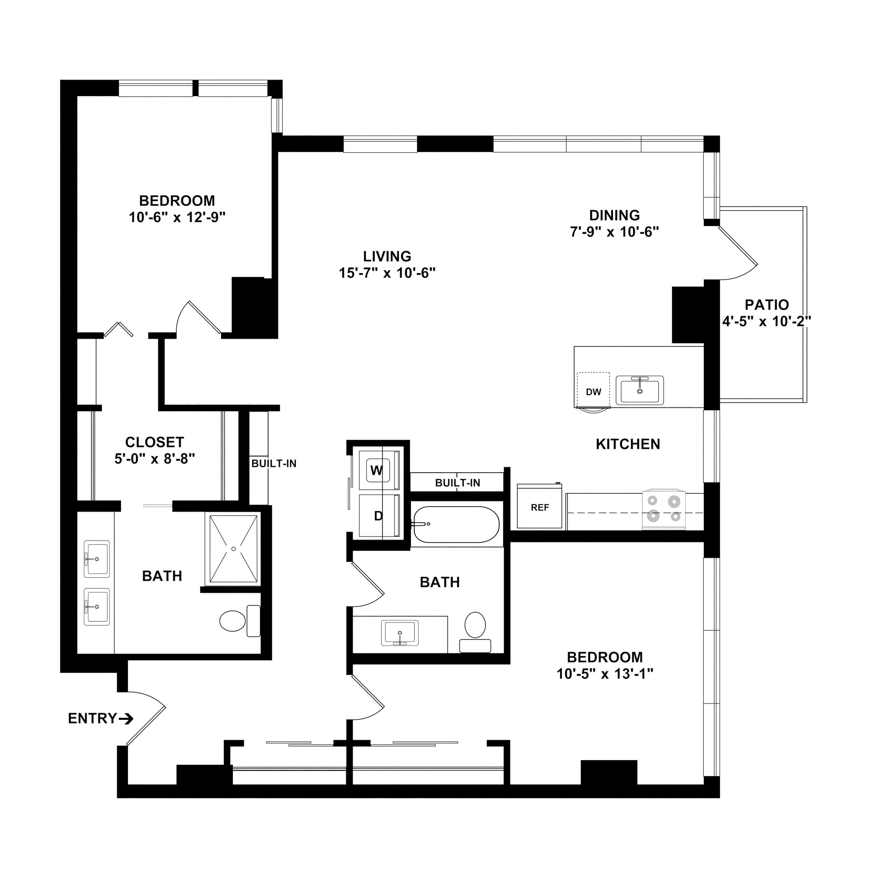 2 Bed/2 Bath-UnitC floor plan