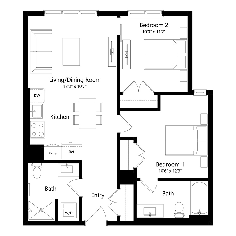 2x2 B floor plan