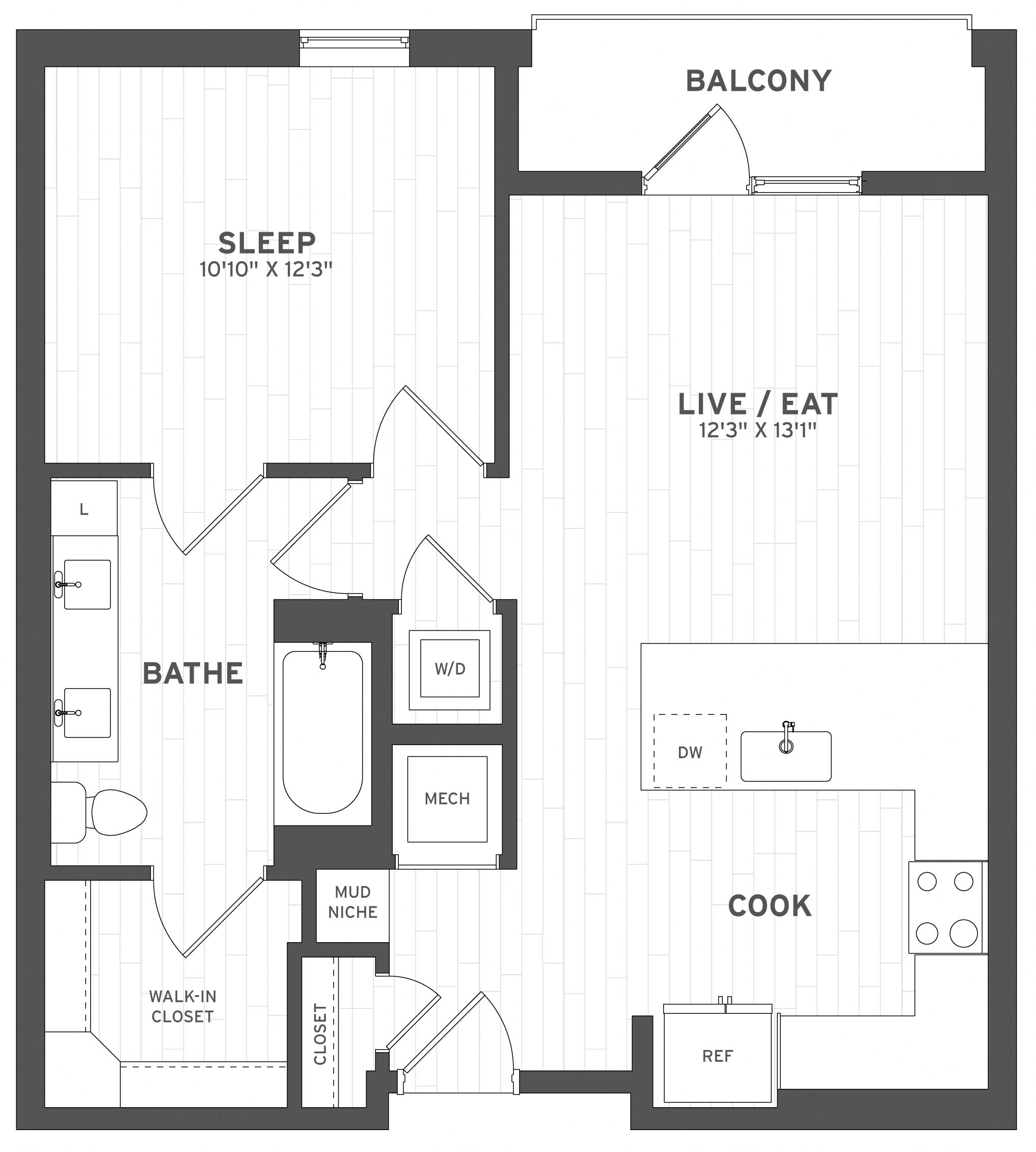 1 Bed/1 Bath Ground-A1.1G floor plan