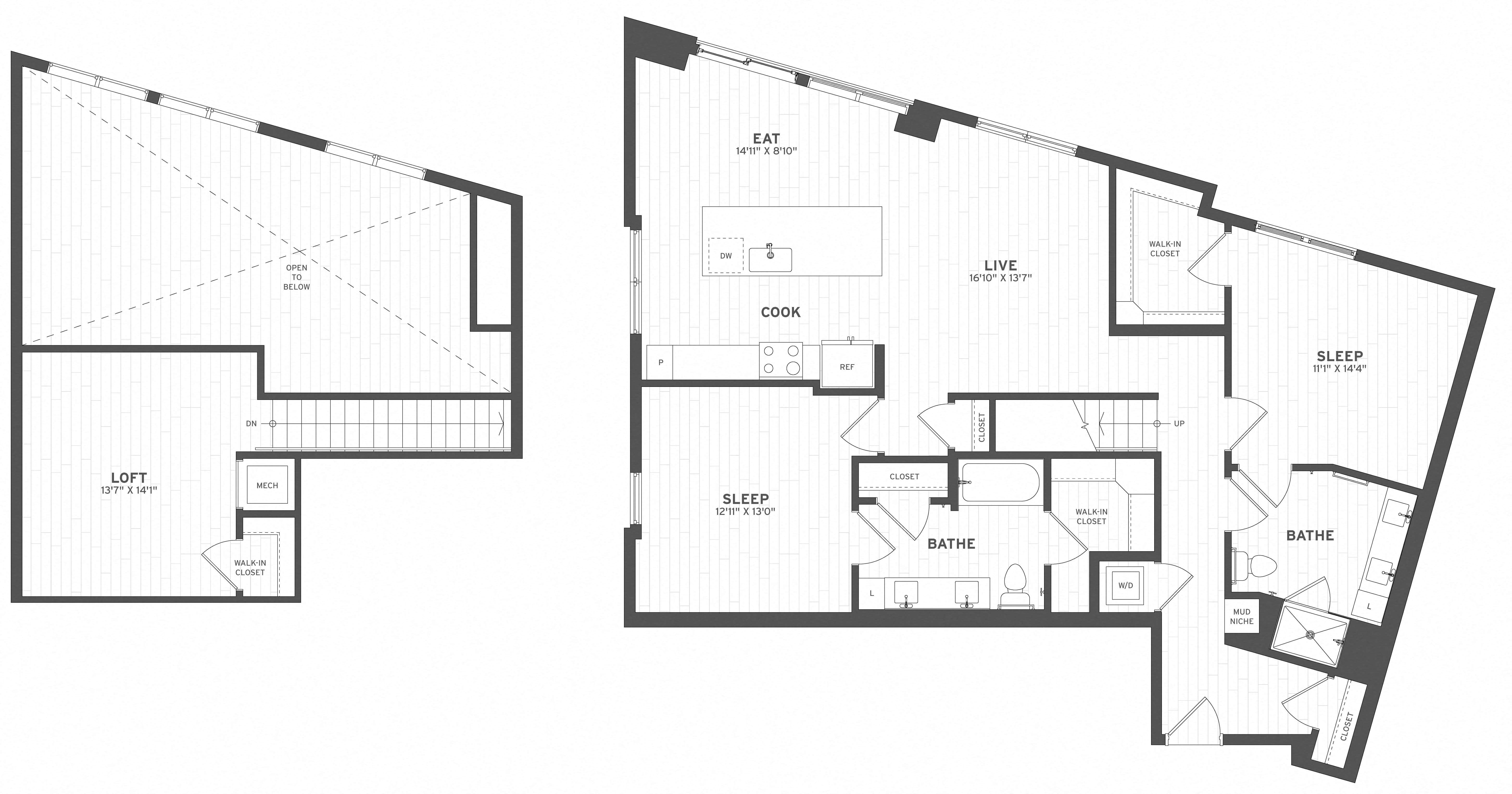2 Bed/2 Bath Loft-B4L floor plan