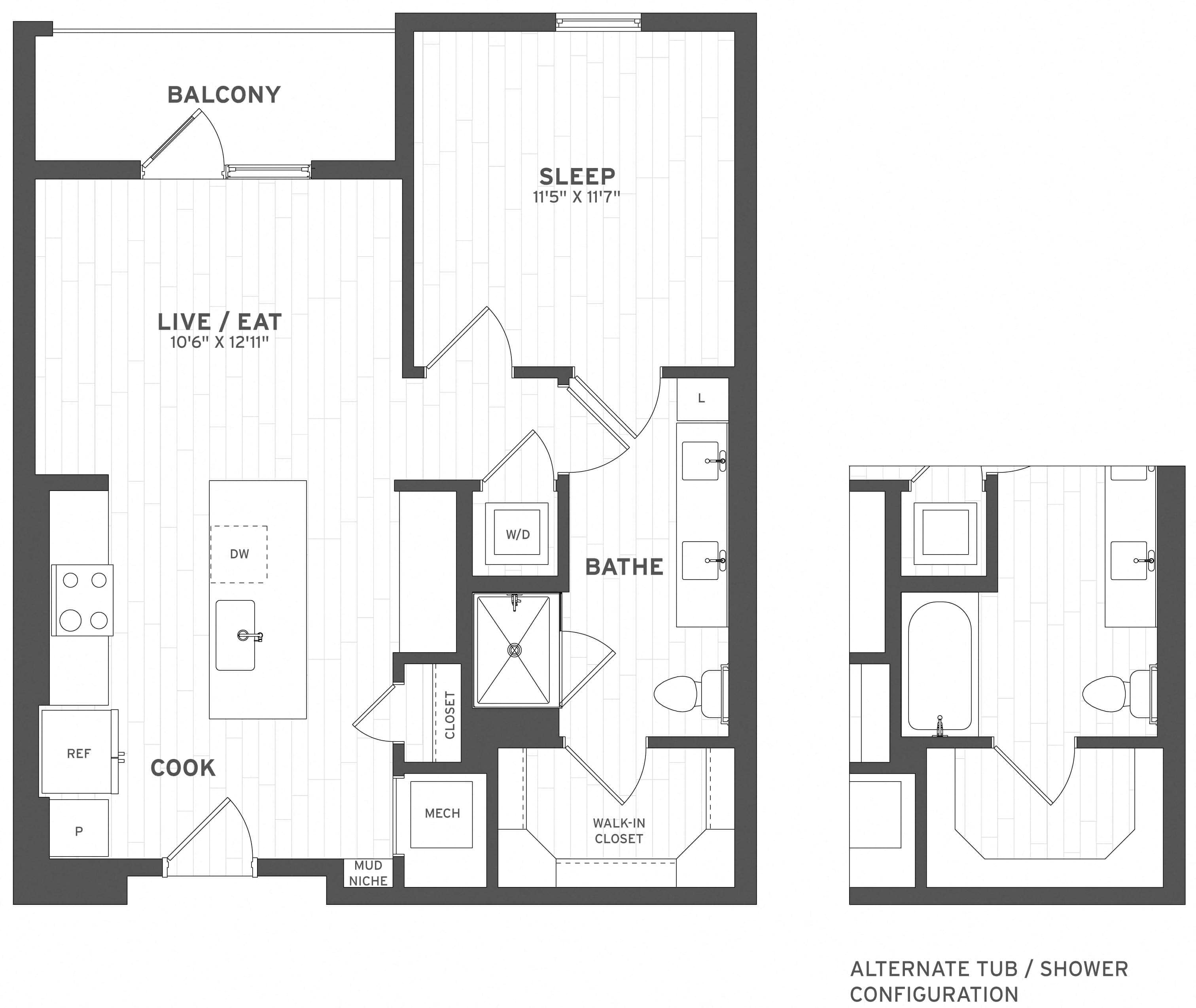 1 Bed/1 Bath Ground-A2G floor plan