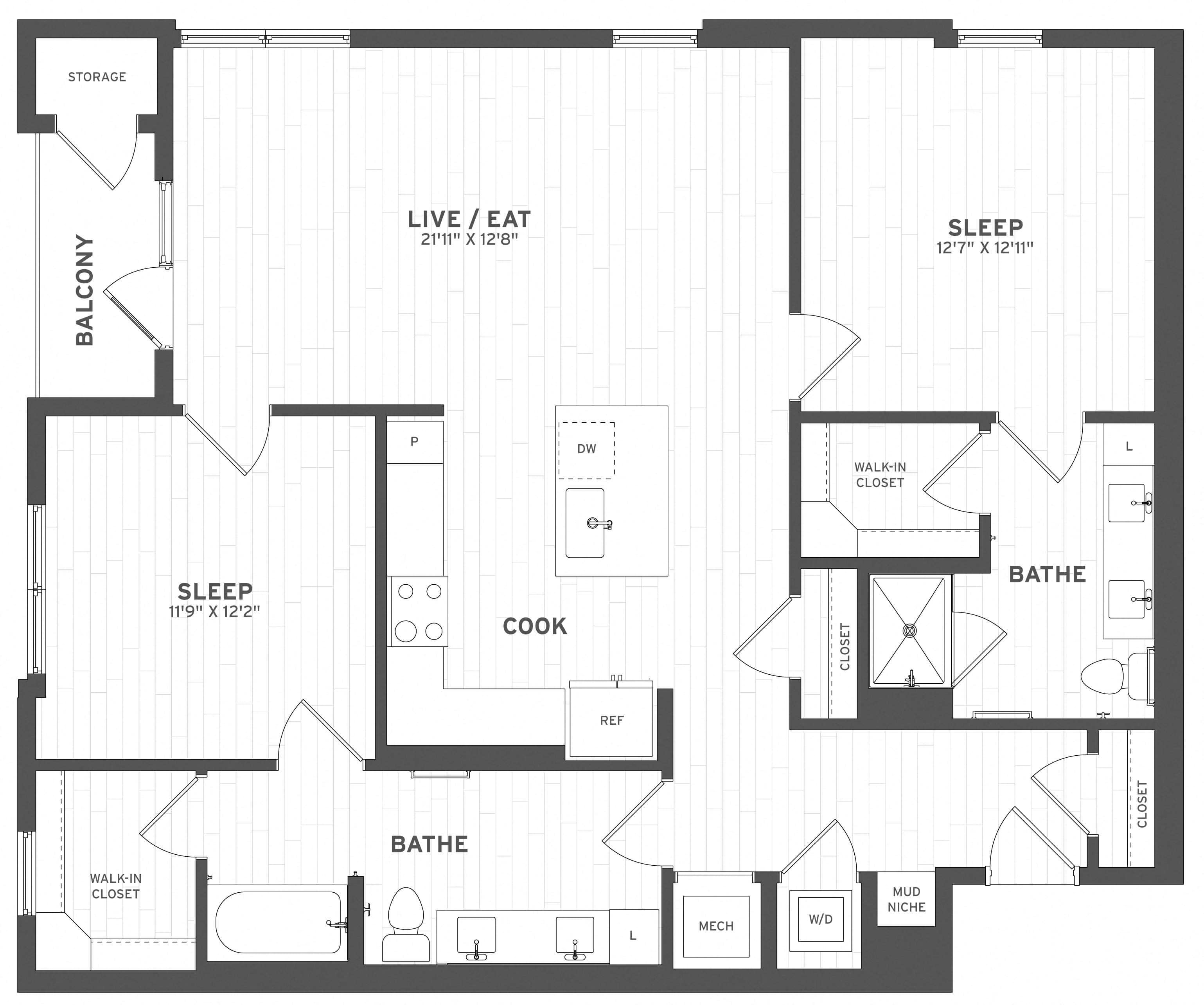 2 Bed/2 Bath-B1.1 floor plan