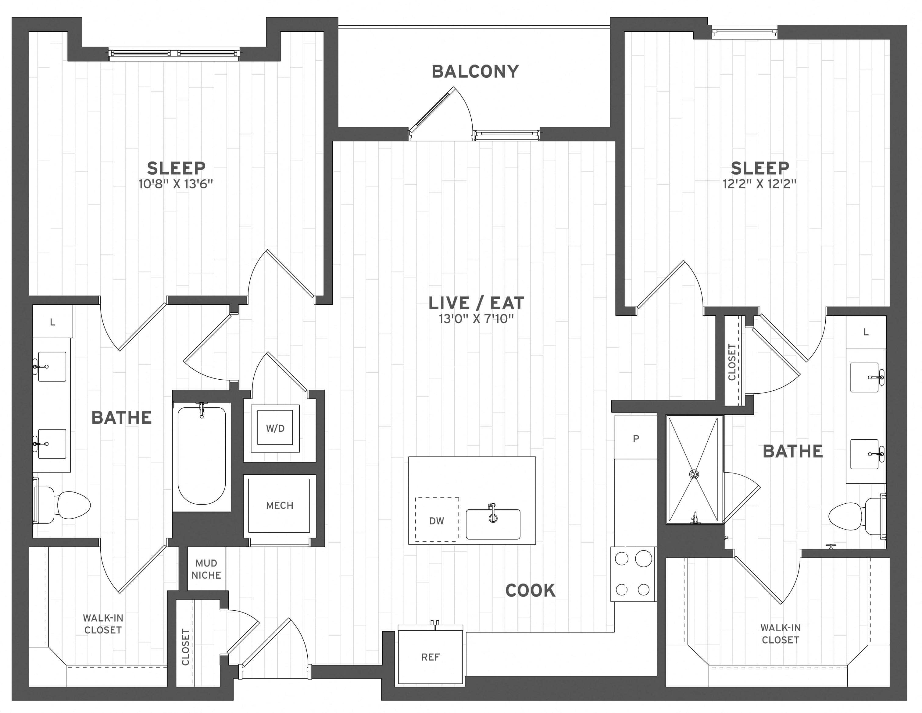 2 Bed/2 Bath-B2 floor plan
