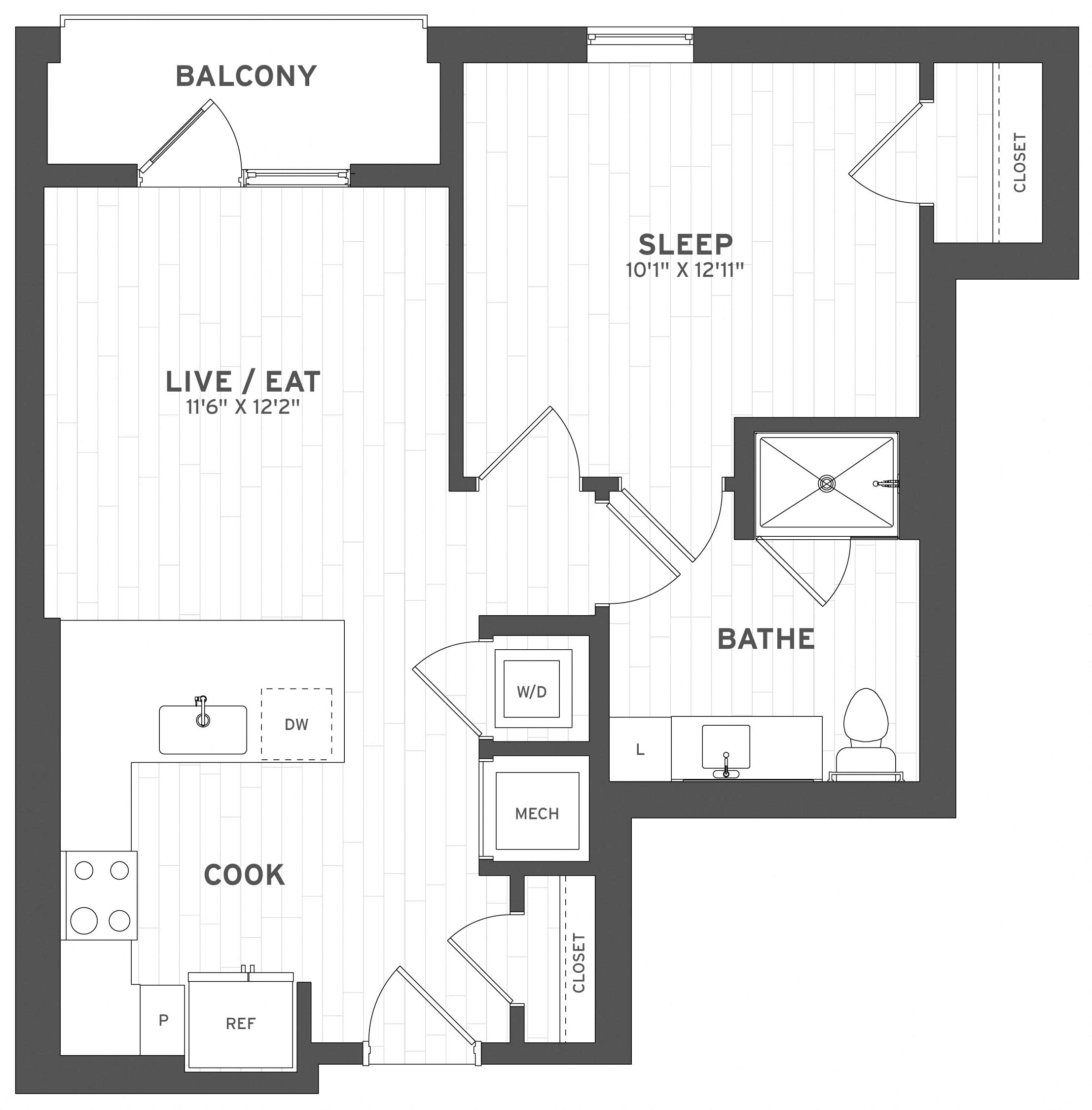 1 Bed/1 Bath Ground-A3G floor plan