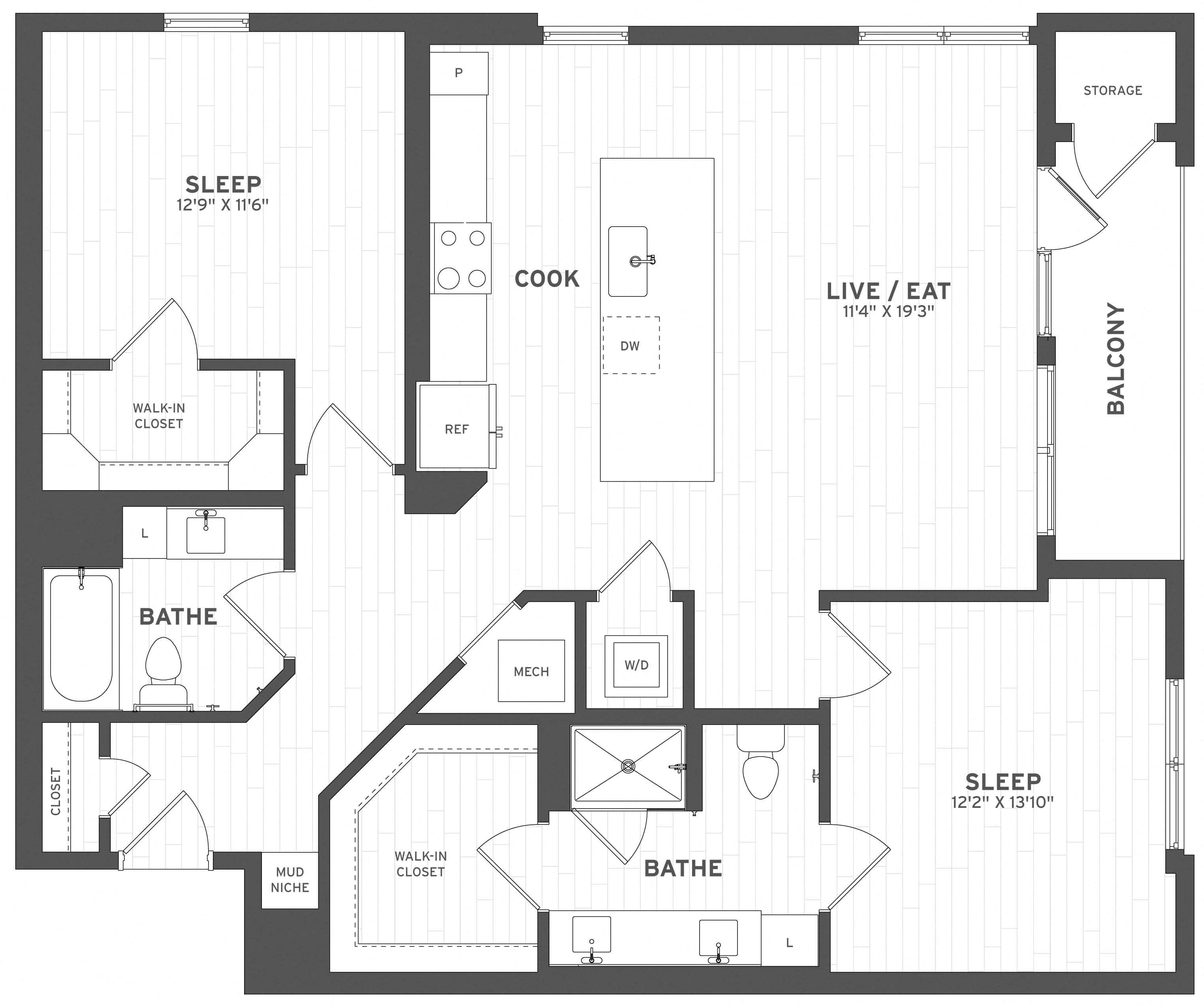 2 Bed/2 Bath-B1 floor plan