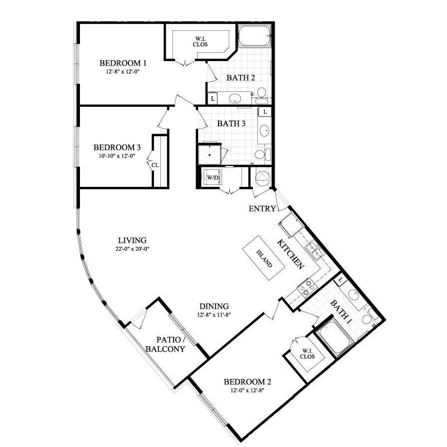 1741sf 3/3 C1 floor plan