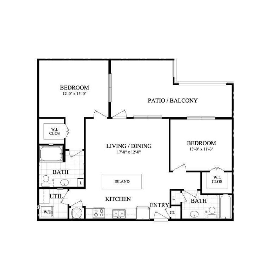 B3 1100sf 2/2 floor plan