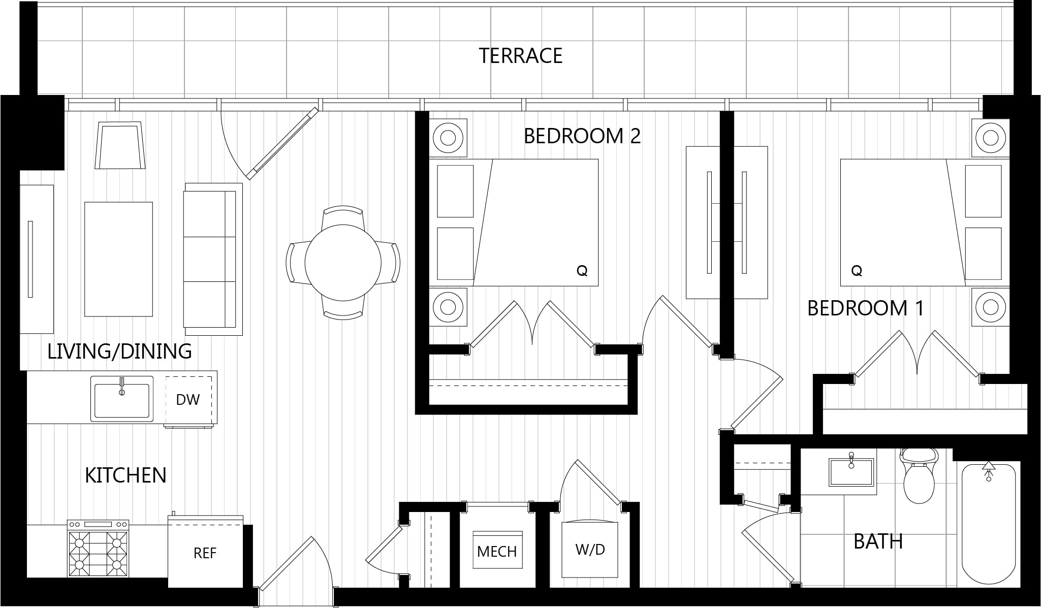 2 Bed/1 Bath-G7A floor plan