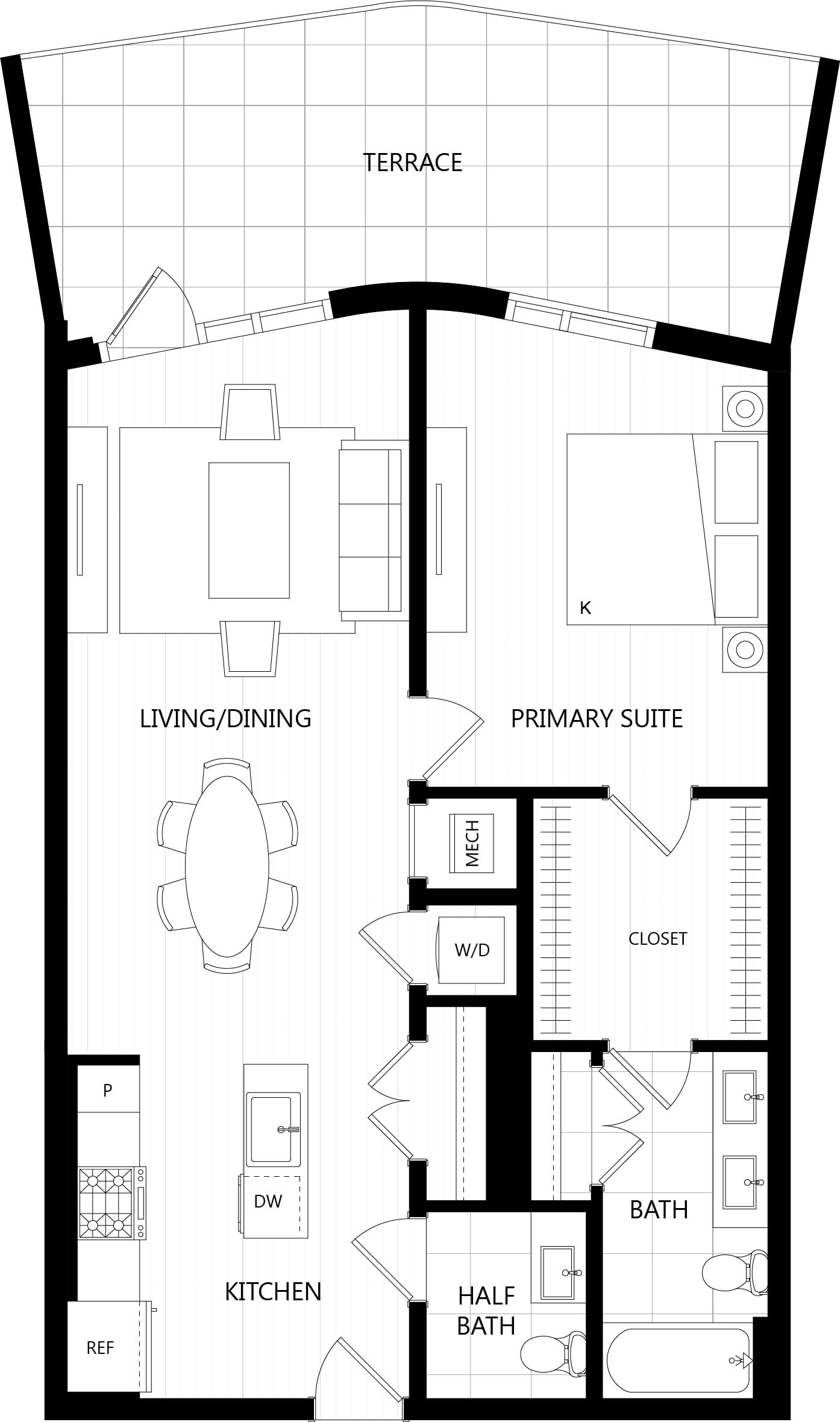 1 Bed/1.5 Bath-D2M floor plan