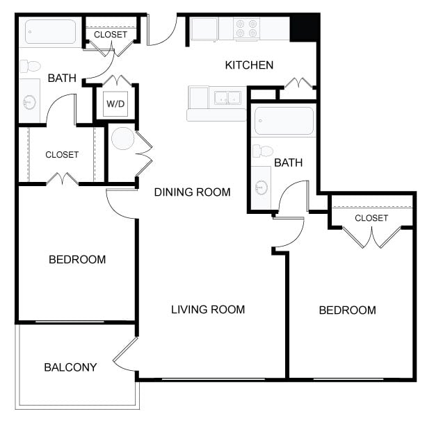 2 Bed/2 Bath-2d floor plan