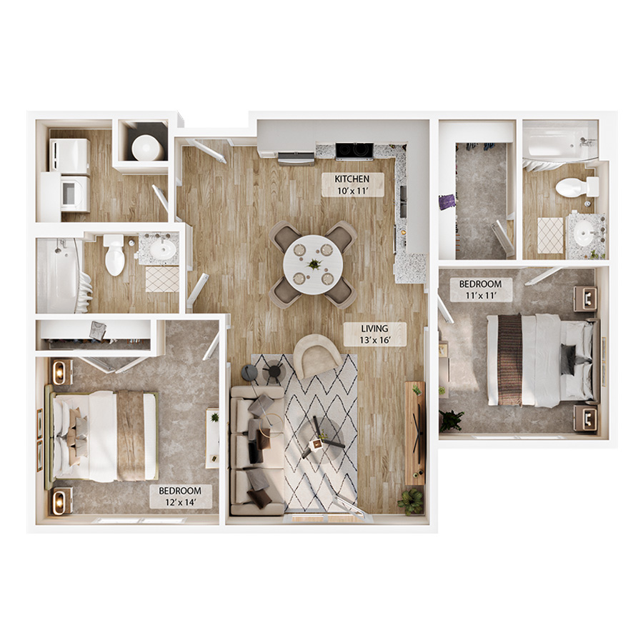 2-2BR Bluff Courtyard floor plan